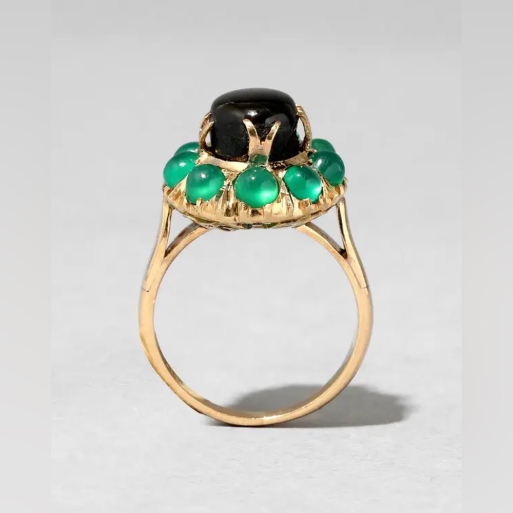 Eclectic 14KT Gold Vintage Ring Agate and Chrysoberyl - Picture 3 of 5